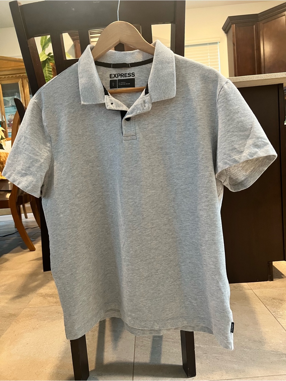 Express Polo Shirt Gray Heather Men's (L) Short Sleeve Stretch Moisture Wicking